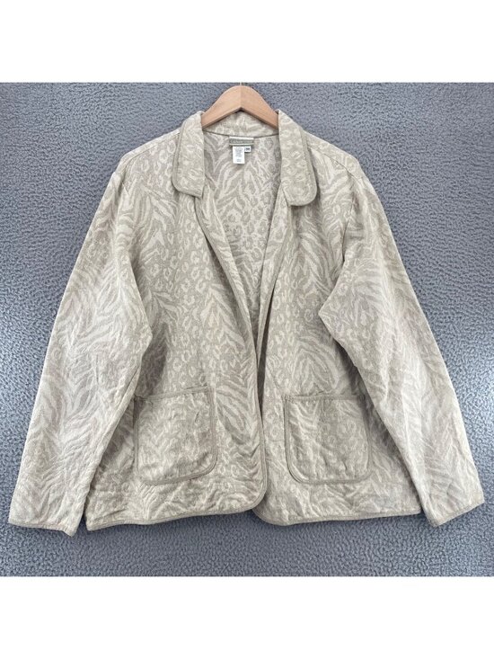 Coldwater Creek Jackets & Blazers - Coldwater Creek Jacket Womens 3X Ivory Animal Print Linen Cotton Blend Blazer